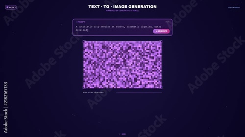Ai text to image interface generating purple city skyline