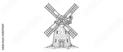 Foto Vintage stone windmill illustration isolated on white