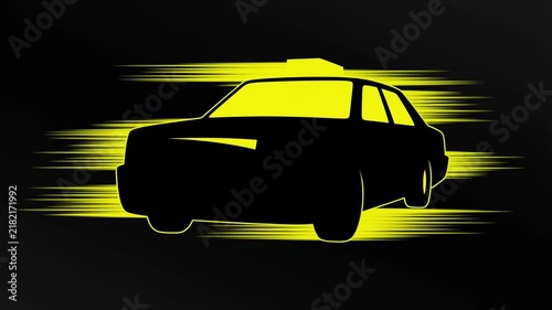 Abstract yellow taxi logo animation moving fast across a dark background for branding