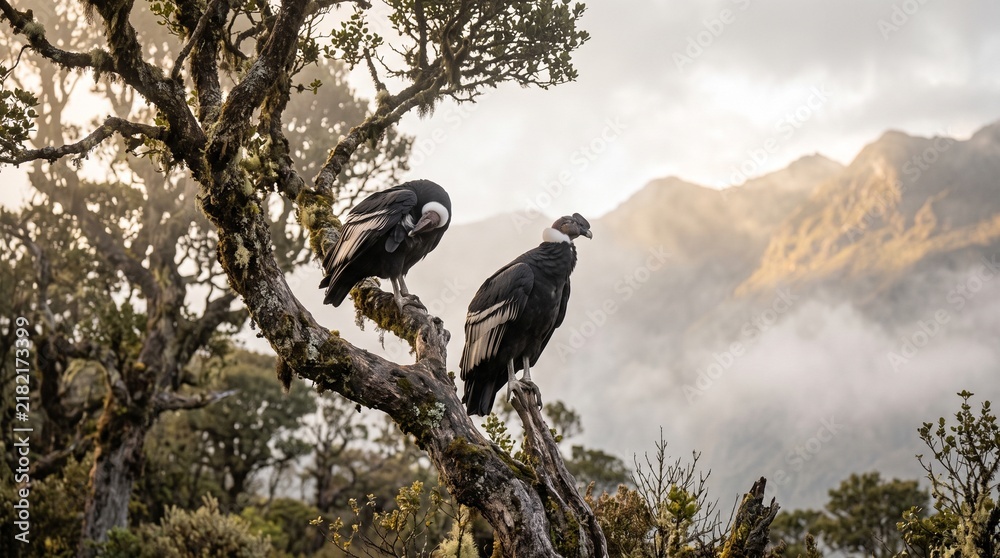 Fototapeta premium Andean Condors perched on tree