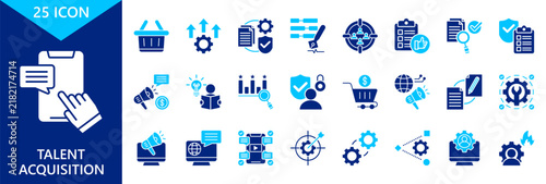 talent acquisition icon set collection. icon set contain interaction, basket, improvement, guideline, tech translation. editable glyph dual color icons. vector illustration