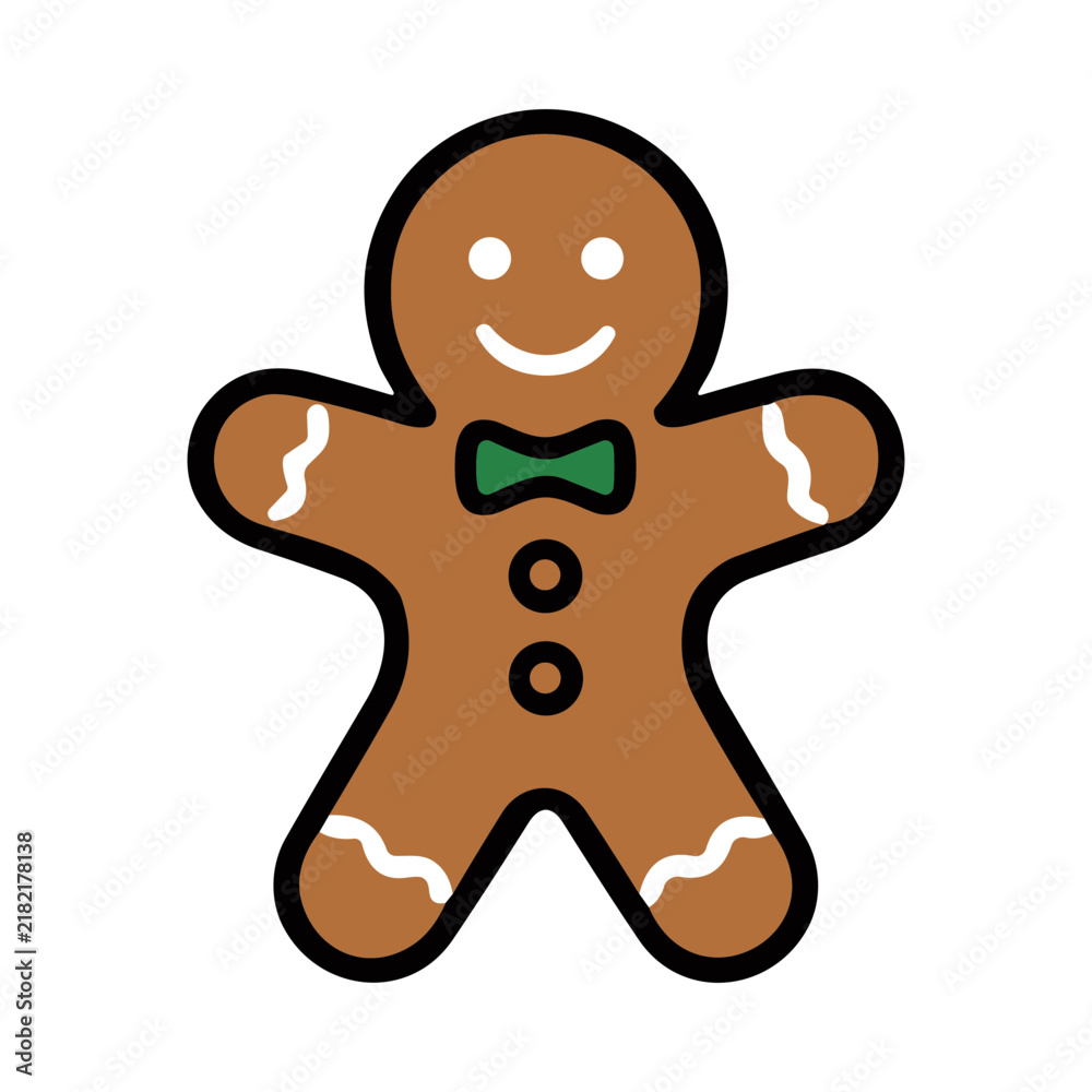 Obraz premium Gingerbread Man Cookie with Green Bow Tie and Buttons Christmas Treat