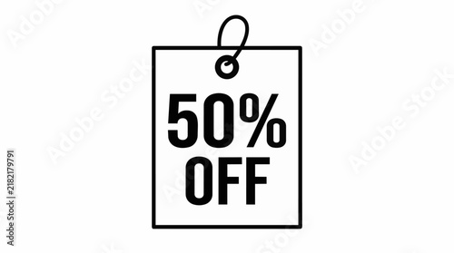 Obraz na płótnie Minimalist 50% off sale tag vector, black and white discount label icon, half pr