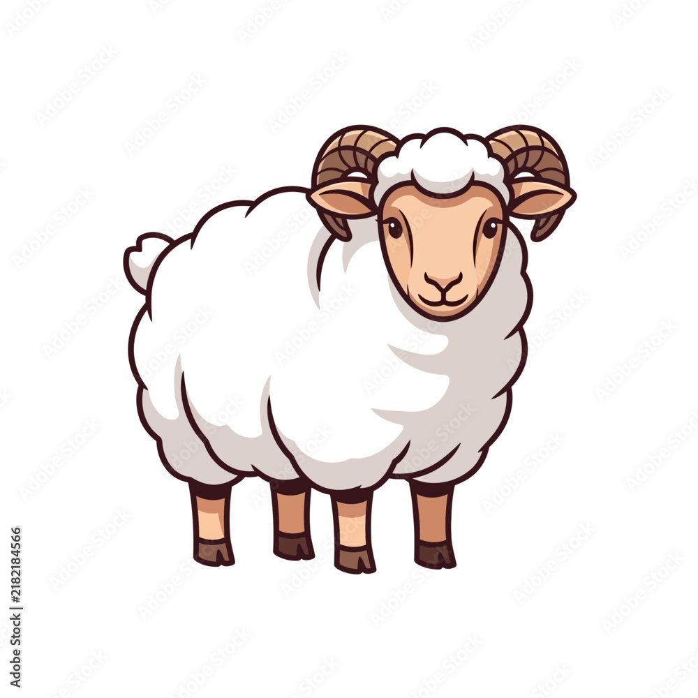 Obraz premium Cute Cartoon Ram with Curved Horns Isolated on Transparent Background, Farm Animal Illustration