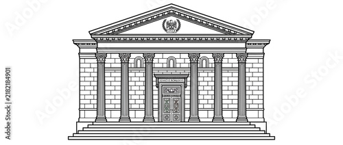 Plakat w ramie Classical Building Facade with Columns and Pediment