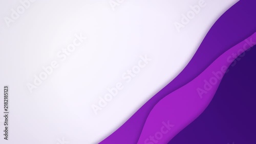 Abstract paper cut style background with a few smooth layered purple and violet waves tilted at forty five degrees, covering only a small lower right diagonal corner of the frame over a clean soft lav