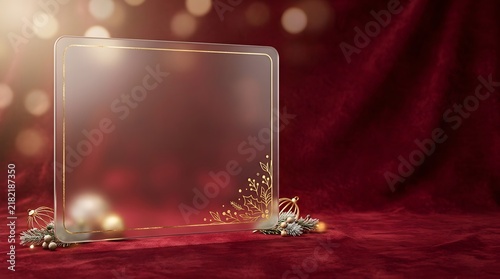 Luxury Christmas Frosted Glass Frame with Gold Floral Inlay on Deep Red Velvet Backdrop