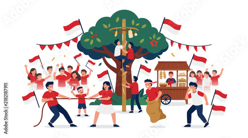 Indonesian Independence Day folk games and traditional celebration activities.