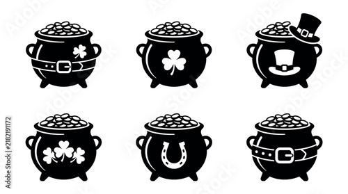 Принти на полотні St. Patrick’s Day Pot of Gold Silhouette Vector Collection