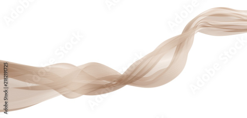 Beige sheer chiffon fabric flowing isolated on transparent background with copy space 3D render