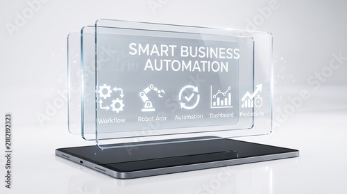 Obraz na płótnie Abstract digital interface with text overlay representing smart business automation concepts
