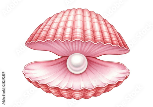 Beautiful shiny white pearl inside an open pink seashell isolated on a simple clean surface isolated on transparent background