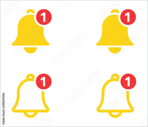 Notification bell icon set with numbered alert badges, solid and outline symbols for app updates, reminders and messaging notifications