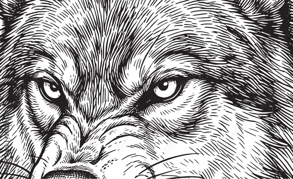 Fototapeta premium eye of a wolf black and white sketch