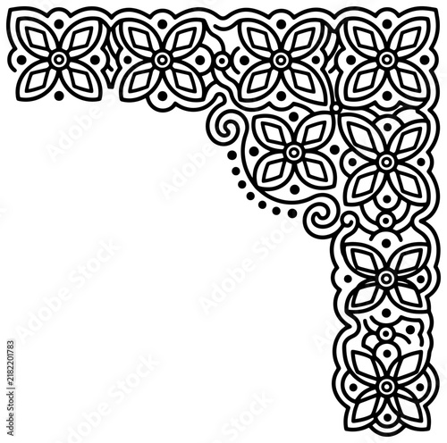 Traditional Floral Batik Corner Frame Line Art