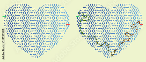 Quadro su tela Heart-shaped mazes with different paths and vibrant lines