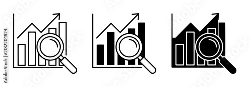 Business Growth Charts, Magnifying Glass Analysis Icons