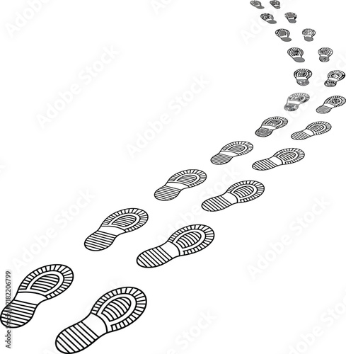 Footprint track isolated on transparent background black shoe trail path prints silhouette walking boot step pattern walking footprints design set.