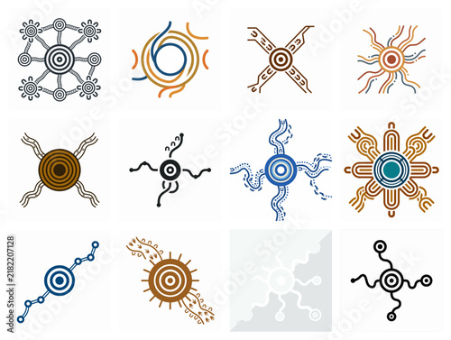 Traditional Aboriginal Style Abstract Circle and Line Icons Set