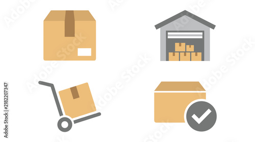 Logistic and delivery icons set featuring cardboard boxes storage warehouse and transport