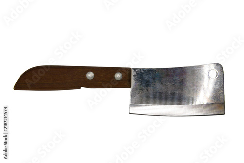 Cuadro en lienzo Meat cleaver knife with wooden handle on gray background