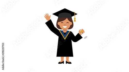 Happy Young Female Graduate in Academic Gown and Cap Holding Diploma Certificate and Celebrating University Education Achievement and Success