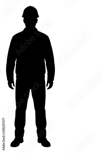 Silhouette of a construction worker in a hard hat