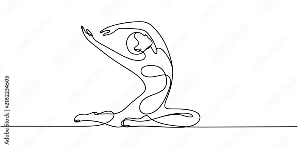 Obraz premium Continuous line drawing of flexible person stretching side bend pose vector illustration