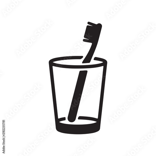 Toothbrush and glass silhouette icon vector flat design.
