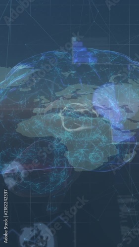 Animation of data processing over blue background