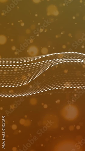 Animation of digital wave and spots floating against yellow gradient background