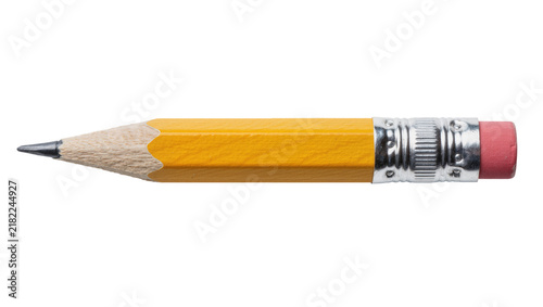 Bild auf Leinwand Yellow hexagonal pencil with sharpened graphite tip and pink eraser, isolated on