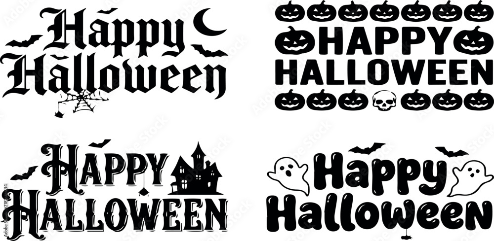 Fototapeta premium Black and white Halloween greetings with spooky designs