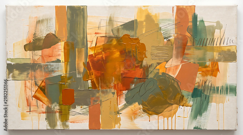 Abstract Painting with Green and Orange Hues