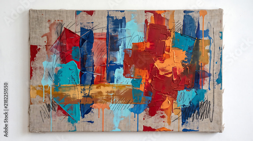 Vibrant Abstract Art with Red and Blue Blocks