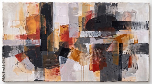 Abstract Canvas Art with Bold Black and Orange Strokes