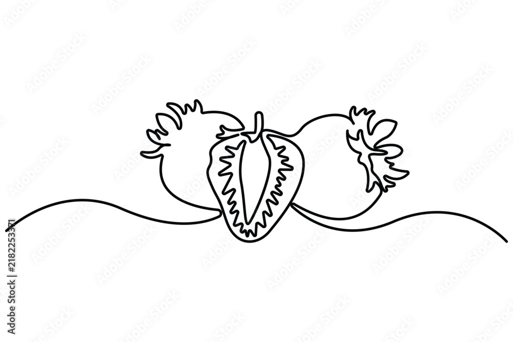 Fototapeta premium Strawberry continuous one line art botanical fruit illustration minimalist outline design.Fresh strawberry continuous line art minimalist botanical outline vector.&nbsp;summer berry fruit.