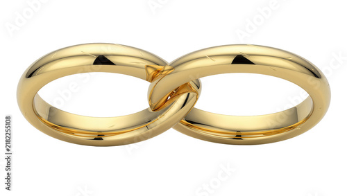 Cuadro en lienzo Two polished gold wedding rings interlinked, isolated on transparent background
