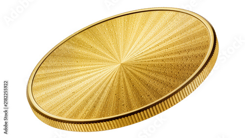 Fotografía Textured golden coin with radial pattern and ribbed edge, isolated on transparen