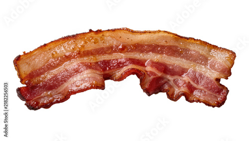 Картината върху платно Crispy fried bacon strip with layers of fat and meat, isolated on transparent ba