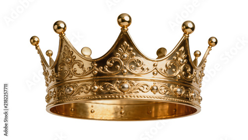 Foto Ornate golden royal crown with intricate scrollwork, isolated on transparent bac