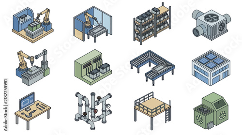 Isometric Industrial Equipment and Machinery Collection.