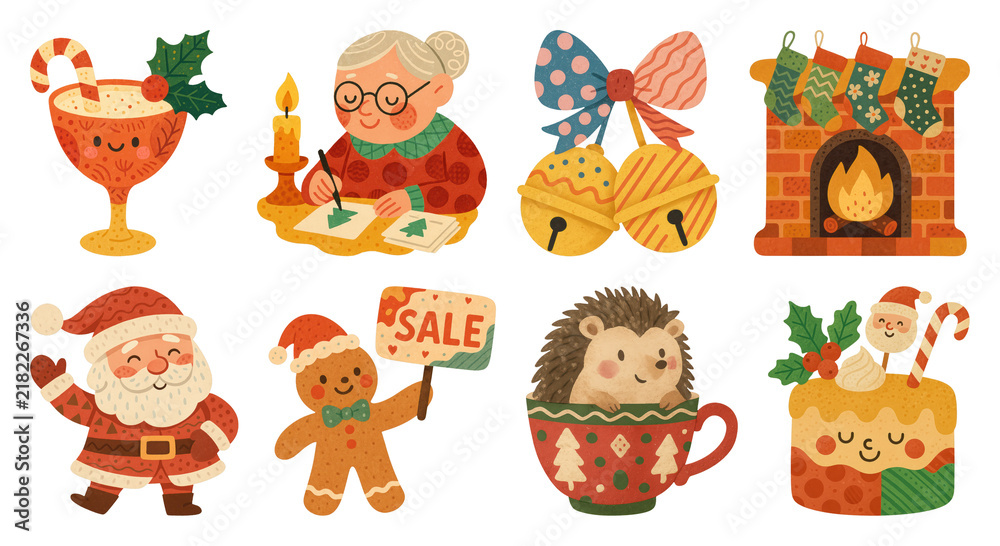 Fototapeta premium PNG Festive holiday illustrations collection, element set on transparent background
