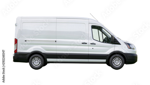 White cargo van with black trim, isolated on transparent background