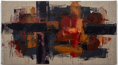 Dark Abstract Painting with Red and Black Tones