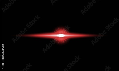 Принти на полотні Abstract red light flare effect with horizontal streak isolated on a deep black