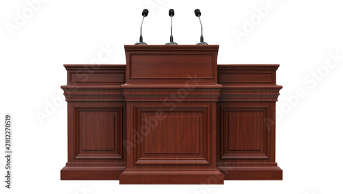Canvastavla Three dark wood podiums with microphones, isolated on transparent background