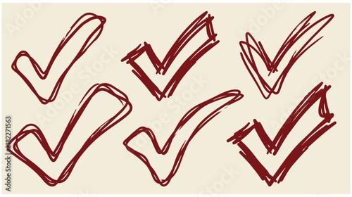 Set of hand drawn sketch check mark icons and symbols in various artistic styles with check marks tick icons checkbox vector approval signs success symbols correct signs choice graphic