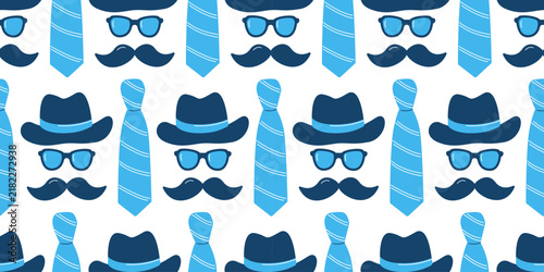 Bild auf Leinwand Seamless Gentleman Pattern with Mustache, Hat, Sunglasses and Necktie