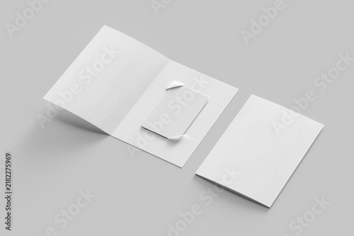 Fotografie blank vertical plastic access hotel card with bifold slipcase cover textured pap